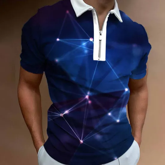 Hot OUKU Men's Graphic Zip Polo Shirts Golf Shirt Short Sleeve Polo Shirts Collared Shirts Casual Vacation Wear Rave Wear Party Outfits 3D Print Quarter Zip Polo White Yellow Pink