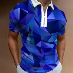Hot OUKU Men's Graphic Zip Polo Shirts Golf Shirt Short Sleeve Polo Shirts Collared Shirts Casual Vacation Wear Rave Wear Party Outfits 3D Print Quarter Zip Polo White Yellow Pink