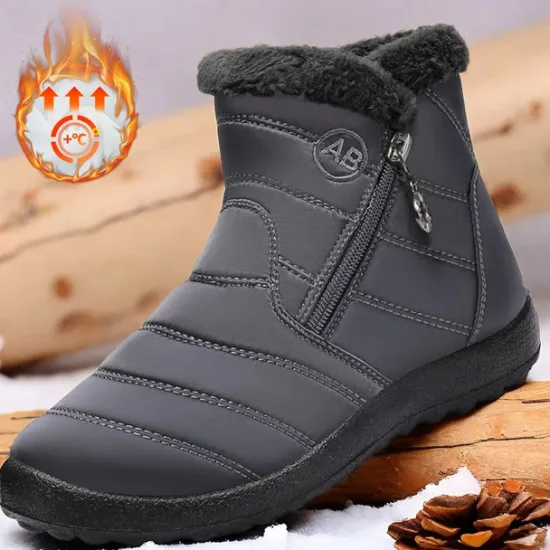Outlet OUKU Men's Gray Winter Boots with Zipper Closure, Warm Fleece Lining, and Waterproof Design – Ideal for Outdoor Activities in Cold Weather