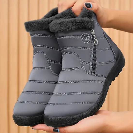Outlet OUKU Men's Gray Winter Boots with Zipper Closure, Warm Fleece Lining, and Waterproof Design – Ideal for Outdoor Activities in Cold Weather