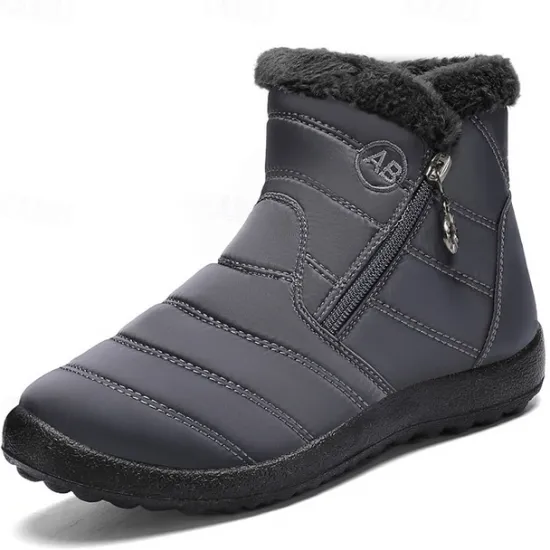 Outlet OUKU Men's Gray Winter Boots with Zipper Closure, Warm Fleece Lining, and Waterproof Design – Ideal for Outdoor Activities in Cold Weather