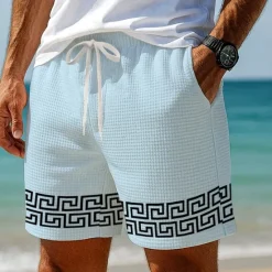 Outlet OUKU Men's Greek Key Waffle Shorts Sweat Shorts Casual Shorts Mid Waist Fashion Casual Vacation Jogging Workout Elastic Drawstring Waist Shorts with Pockets Designer Clothing Apparel