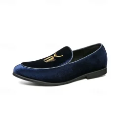OUKU Men's Green Velvet Loafers with Gold Embroidery – Luxurious Slip-On Shoes for Formal Events and Weddings