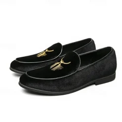OUKU Men's Green Velvet Loafers with Gold Embroidery – Luxurious Slip-On Shoes for Formal Events and Weddings
