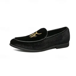 OUKU Men's Green Velvet Loafers with Gold Embroidery – Luxurious Slip-On Shoes for Formal Events and Weddings