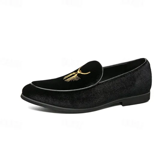 OUKU Men's Green Velvet Loafers with Gold Embroidery – Luxurious Slip-On Shoes for Formal Events and Weddings