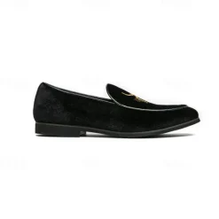 OUKU Men's Green Velvet Loafers with Gold Embroidery – Luxurious Slip-On Shoes for Formal Events and Weddings