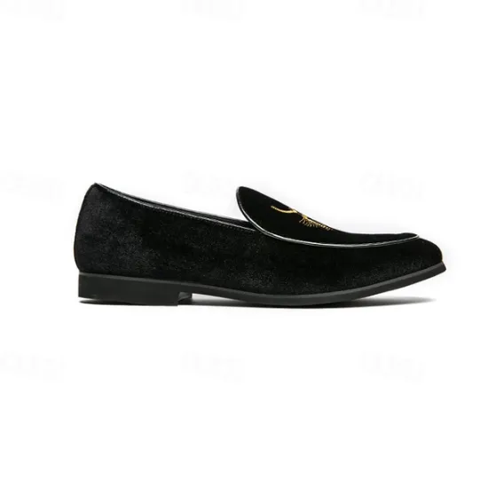 OUKU Men's Green Velvet Loafers with Gold Embroidery – Luxurious Slip-On Shoes for Formal Events and Weddings