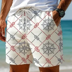 Outlet OUKU Men's Grid / Plaid Compass Waffle Shorts Sweat Shorts Casual Shorts Mid Waist Fashion Casual Vacation Jogging Workout Elastic Drawstring Waist Shorts with Pockets Designer Clothing Apparel