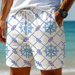 Outlet OUKU Men's Grid / Plaid Compass Waffle Shorts Sweat Shorts Casual Shorts Mid Waist Fashion Casual Vacation Jogging Workout Elastic Drawstring Waist Shorts with Pockets Designer Clothing Apparel