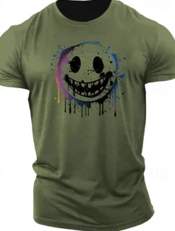 Outlet OUKU Men's Grimace T Shirt Tee Top 100% Cotton Short Sleeve Graphic Shirt Comfortable Tee Vacation Street Fashion Designer Clothing Army Green