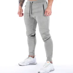New OUKU men's gym jogger pants sport workout training athletic slim tapered cotton sweatpants with zipper pockets darkgrey