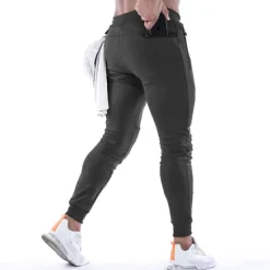 New OUKU men's gym jogger pants sport workout training athletic slim tapered cotton sweatpants with zipper pockets darkgrey