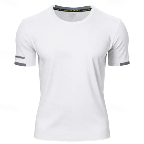 Hot OUKU Men's Gym Shirt Athletic Shirts Crew Neck Short Sleeves Casual Daily Gym Quick dry Breathable Solid Color Black White Activewear Polyester Sport Outdoor
