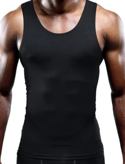 Discount OUKU Men's Gym Shirt Compression Tank Fitness Tank Men Tops Crew Neck Sleeveless Sports & Outdoor Vacation Going out Casual Daily Gym Quick dry Breathable Soft Plain Black White Activewear Fashion Sport