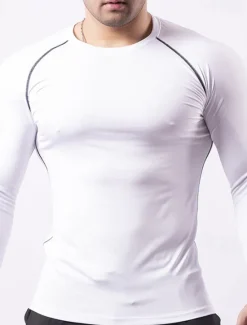 Outlet OUKU Men's Gym Shirt Fitness Shirt Long Sleeve Shirt Crew Neck Long Sleeve Sports & Outdoor Vacation Going out Casual Daily Quick dry Breathable Soft Plain Black / White Black Activewear Fashion Sport