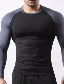 Outlet OUKU Men's Gym Shirt Fitness Shirt Long Sleeve Shirt Crew Neck Long Sleeve Sports & Outdoor Vacation Going out Casual Daily Quick dry Breathable Soft Plain Black / White Black Activewear Fashion Sport