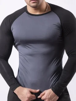 Outlet OUKU Men's Gym Shirt Fitness Shirt Long Sleeve Shirt Crew Neck Long Sleeve Sports & Outdoor Vacation Going out Casual Daily Quick dry Breathable Soft Plain Black / White Black Activewear Fashion Sport