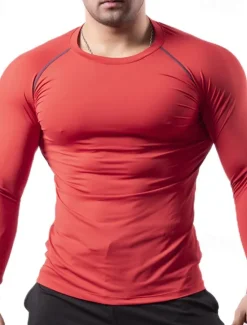 Outlet OUKU Men's Gym Shirt Fitness Shirt Long Sleeve Shirt Crew Neck Long Sleeve Sports & Outdoor Vacation Going out Casual Daily Quick dry Breathable Soft Plain Black / White Black Activewear Fashion Sport