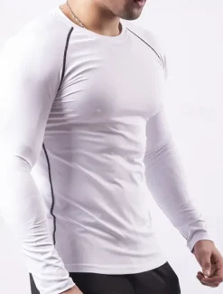 Outlet OUKU Men's Gym Shirt Fitness Shirt Long Sleeve Shirt Crew Neck Long Sleeve Sports & Outdoor Vacation Going out Casual Daily Quick dry Breathable Soft Plain Black / White Black Activewear Fashion Sport