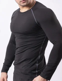 Outlet OUKU Men's Gym Shirt Fitness Shirt Long Sleeve Shirt Crew Neck Long Sleeve Sports & Outdoor Vacation Going out Casual Daily Quick dry Breathable Soft Plain Black / White Black Activewear Fashion Sport