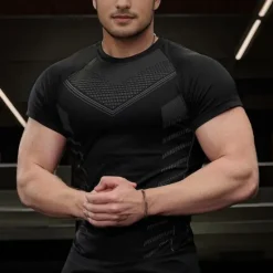 Online OUKU Men's Gym Shirt Sports T-Shirt Crew Neck Short Sleeve Sports & Outdoor Fitness Cycling / Bike Gym Soft Quick Dry Plain Silver Black Activewear Fashion Sport