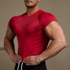 Online OUKU Men's Gym Shirt Sports T-Shirt Crew Neck Short Sleeve Sports & Outdoor Fitness Cycling / Bike Gym Soft Quick Dry Plain Silver Black Activewear Fashion Sport