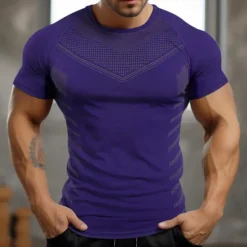 Best OUKU Men's Gym Shirt Sports T-Shirt Crew Neck Short Sleeve Sport Casual Daily Gym Quick dry Breathable Soft Color Block Black Yellow Activewear Fashion Basic