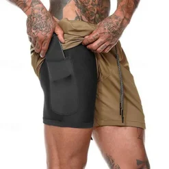 Sale OUKU Men's Gym Shorts Sports Fitness Running Casual Drawstring Compression Liner Elastic Waist Plain Knee Length Gymnatics Activewear Black White Micro-elastic