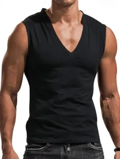 Hot OUKU Men's GYM Tank Running Tank Workout Tank Men Tops V Neck Sleeveless Sports & Outdoor Vacation Going out Casual Daily Quick dry Moisture Wicking Breathable Soft Plain Black White Activewear Fashion