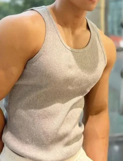 Online OUKU Men's GYM Tank Running Tank Workout Tank Men Tops Crew Neck Sleeveless Sports & Outdoor Vacation Going out Casual Daily Quick dry Moisture Wicking Breathable Soft Plain Black White Activewear Fashion