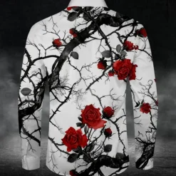 Clearance OUKU Men's Halloween Costumes Day of the Dead Rose Button Up Shirt Long Sleeve Fashion Casual Party Evening Wear Daily Fall Winter Spring & Summer Shirt Collar Button Up 3D Print White
