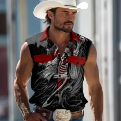 OUKU Men's Halloween Costumes Shirt Western Shirt Sleeveless Western Style Dark Outdoor Work Party / Evening Summer Spring Shirt Collar Black