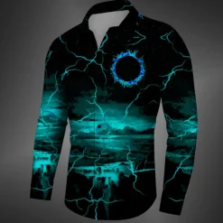New OUKU Men's Halloween Costumes Shirt Button Up Shirt Long Sleeve Casual Dark Daily Fall Winter Spring & Summer Turndown Shirt Collar Button Up 3D Print Black Yellow Red Blue Fuchsia