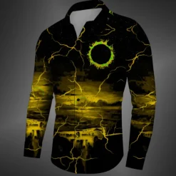 New OUKU Men's Halloween Costumes Shirt Button Up Shirt Long Sleeve Casual Dark Daily Fall Winter Spring & Summer Turndown Shirt Collar Button Up 3D Print Black Yellow Red Blue Fuchsia