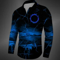 New OUKU Men's Halloween Costumes Shirt Button Up Shirt Long Sleeve Casual Dark Daily Fall Winter Spring & Summer Turndown Shirt Collar Button Up 3D Print Black Yellow Red Blue Fuchsia
