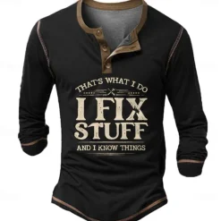 Sale OUKU Men's Halloween Letters I fix stuff.That's what i do. Henley Shirt Long Sleeve 3D Printing Outdoor Vacation Daily Winter Spring & Fall Black Navy Blue Henley Henley T-Shirt