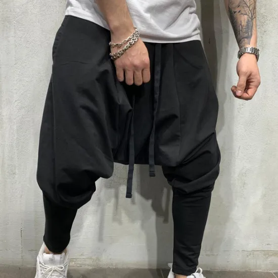 Outlet OUKU Men's Harem Joggers Trousers Casual Pants Drawstring Elastic Waist Baggy Solid Color Breathable Lightweight Full Length Casual Daily Streetwear Casual Hip-Hop Black White Micro-elastic