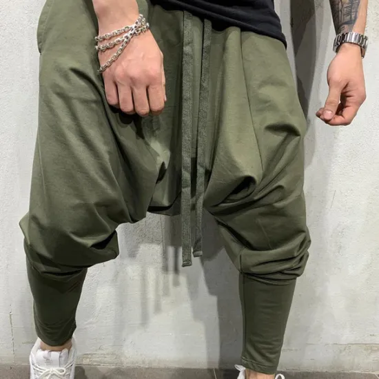 Outlet OUKU Men's Harem Joggers Trousers Casual Pants Drawstring Elastic Waist Baggy Solid Color Breathable Lightweight Full Length Casual Daily Streetwear Casual Hip-Hop Black White Micro-elastic