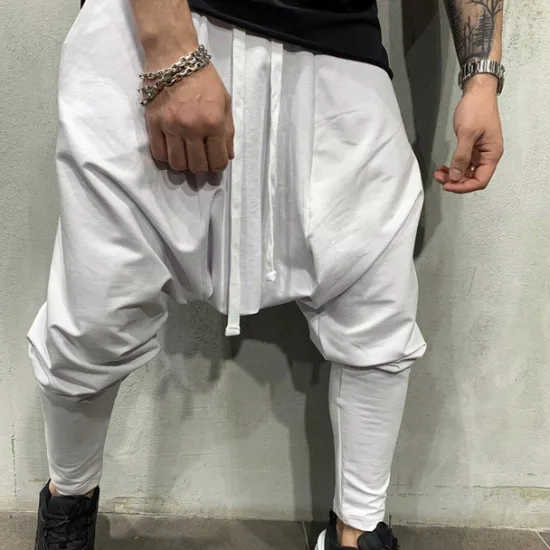Outlet OUKU Men's Harem Joggers Trousers Casual Pants Drawstring Elastic Waist Baggy Solid Color Breathable Lightweight Full Length Casual Daily Streetwear Casual Hip-Hop Black White Micro-elastic