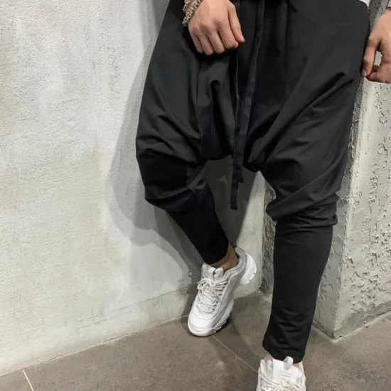 Outlet OUKU Men's Harem Joggers Trousers Casual Pants Drawstring Elastic Waist Baggy Solid Color Breathable Lightweight Full Length Casual Daily Streetwear Casual Hip-Hop Black White Micro-elastic