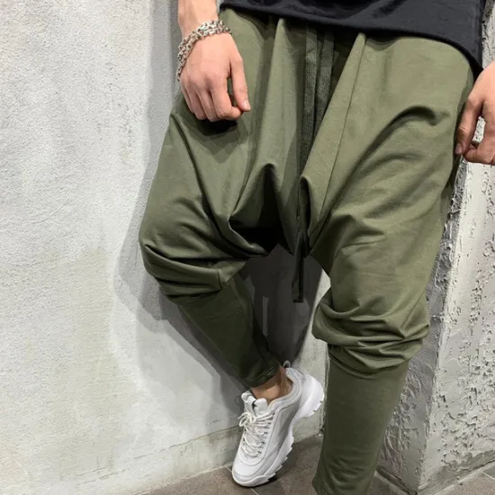 Outlet OUKU Men's Harem Joggers Trousers Casual Pants Drawstring Elastic Waist Baggy Solid Color Breathable Lightweight Full Length Casual Daily Streetwear Casual Hip-Hop Black White Micro-elastic