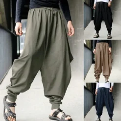 Hot OUKU Men's Harem Trousers Baggy Pants Casual Pants Jogger Pants Elastic Waist Baggy Elastic Drawstring Design Solid Color Breathable Lightweight Full Length Casual Daily Casual Hip-Hop ArmyGreen Black