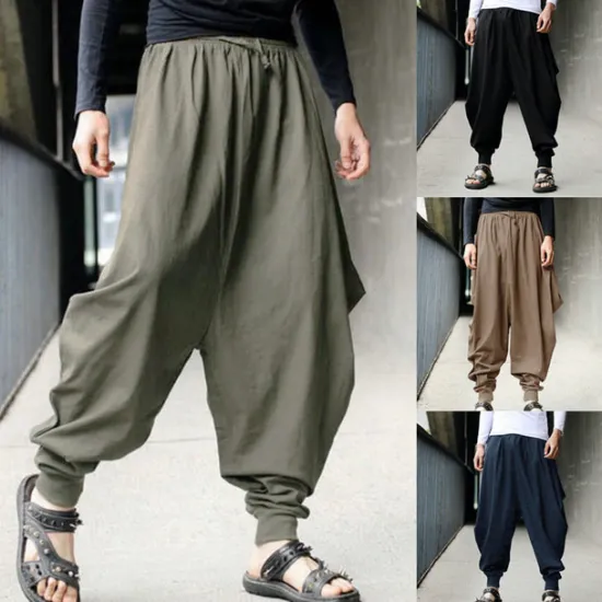 Hot OUKU Men's Harem Trousers Baggy Pants Casual Pants Jogger Pants Elastic Waist Baggy Elastic Drawstring Design Solid Color Breathable Lightweight Full Length Casual Daily Casual Hip-Hop ArmyGreen Black