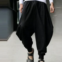 Hot OUKU Men's Harem Trousers Baggy Pants Casual Pants Jogger Pants Elastic Waist Baggy Elastic Drawstring Design Solid Color Breathable Lightweight Full Length Casual Daily Casual Hip-Hop ArmyGreen Black