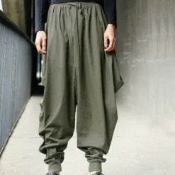 Hot OUKU Men's Harem Trousers Baggy Pants Casual Pants Jogger Pants Elastic Waist Baggy Elastic Drawstring Design Solid Color Breathable Lightweight Full Length Casual Daily Casual Hip-Hop ArmyGreen Black