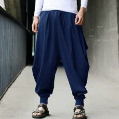 Hot OUKU Men's Harem Trousers Baggy Pants Casual Pants Jogger Pants Elastic Waist Baggy Elastic Drawstring Design Solid Color Breathable Lightweight Full Length Casual Daily Casual Hip-Hop ArmyGreen Black