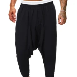 Best OUKU Men's Harem Trousers Summer Pants Baggy Pants Beach Pants Baggy Drop Crotch Plain Breathable Lightweight Full Length Casual Daily Casual Hip-Hop Black Navy Blue Micro-elastic