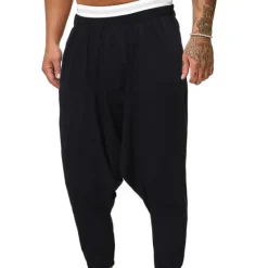 Best OUKU Men's Harem Trousers Summer Pants Baggy Pants Beach Pants Baggy Drop Crotch Plain Breathable Lightweight Full Length Casual Daily Casual Hip-Hop Black Navy Blue Micro-elastic