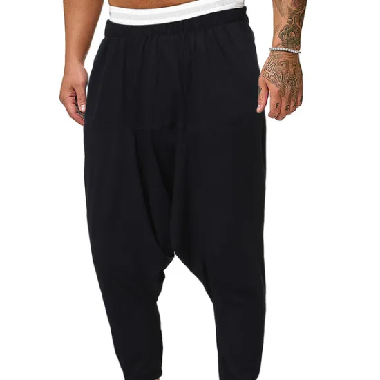 Best OUKU Men's Harem Trousers Summer Pants Baggy Pants Beach Pants Baggy Drop Crotch Plain Breathable Lightweight Full Length Casual Daily Casual Hip-Hop Black Navy Blue Micro-elastic